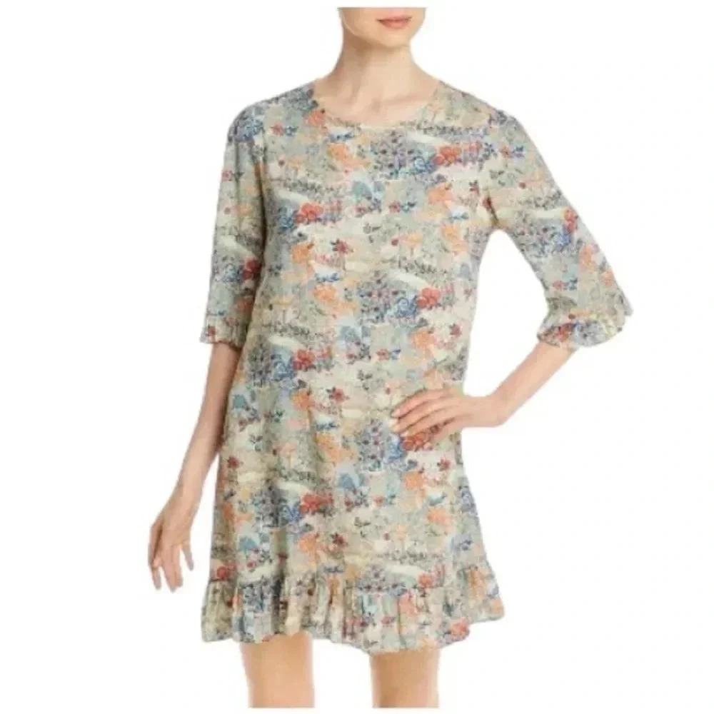 JOHNNY WAS | Women’s Marie Floral A-Line Ruffled Shift Mini Dress Cottagecore S